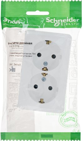 Розетка силовая двойная накладная Schneider Electric Этюд с заземлением, цвет белый, арт. PA16-007B