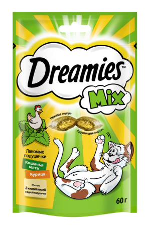 Лакомство  для кошек Dreamies Подушечки курица и мята 60г