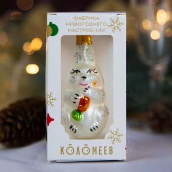 Елочное украшение Зайчик 4х11см цвет белый