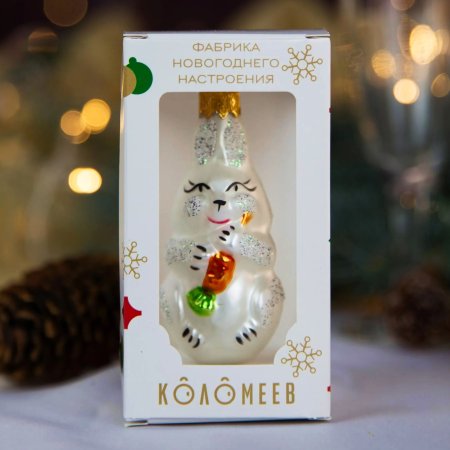 Елочное украшение Зайчик 4х11см цвет белый