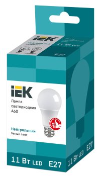Лампа светодиодная IEK E27 11Вт 4000К нейтральный белый груша (А)