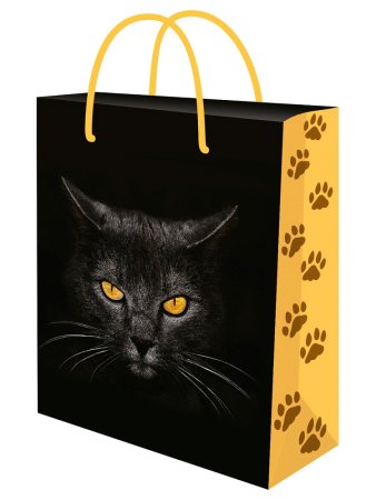Пакет подарочный  Кот 32х26х8см черный