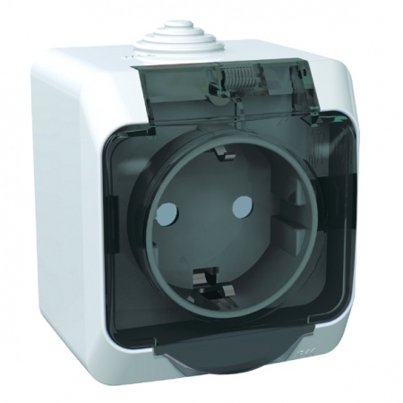 Розетка силовая одноместная накладная Schneider Electric Этюд IP44 с заземлением, цвет белый, арт. PA16-044B