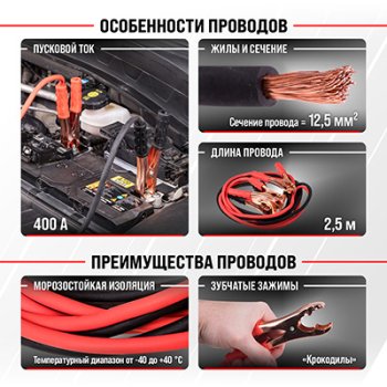 Провода пусковые SKYWAY ARCTIC 400 А 2,5 м