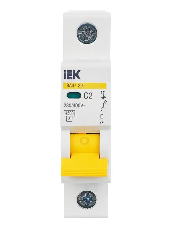 Автоматический выключатель IEK KARAT 1P 2А хар-ка C 4,5кА арт.MVA20-1-002-C