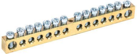 Шина нулевая IEK без изолятора (крепеж по центру) 8х12 14/1 14 отверстий 125А арт.YNN20-14-100