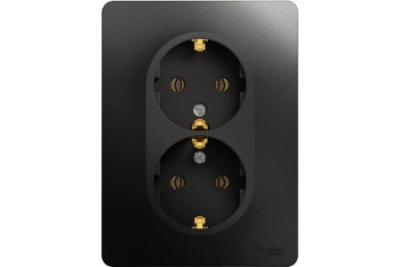 Розетка силовая двойная встраиваемая Schneider Electric Glossa с заземлением, цвет антрацит, арт. GSL000724