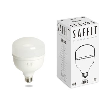 Лампа светодиодная SAFFIT E27 40Вт 6400К холодный белый Т100