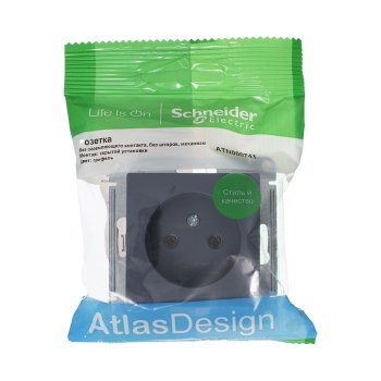 Розетка силовая одноместная встраиваемая Schneider Electric AtlasDesign без заземления, цвет грифель, арт. ATN000741