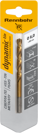 Сверло по металлу RENNBOHR 667060 6 мм 93 мм 1 шт Сверло по металлу RENNBOHR 667060 6 мм 93 мм 1 шт