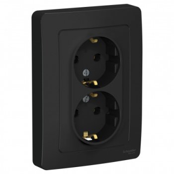 Розетка силовая двойная встраиваемая Schneider Electric Blanca с заземлением, цвет антрацит, арт. BLNRS001026