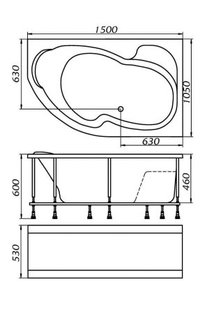 Ванна ACRYLEA акриловая 150х105см с рамой и панелью правая