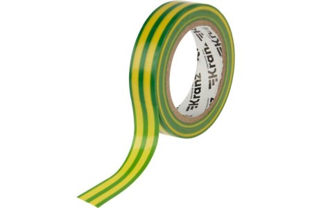 Изолента ПВХ Kranz 15мм*10м жёлто-зелёная, до 6000В