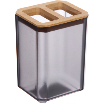 Подставка для зубных щеток с разделителем Квадро пластик/бамбук цвет серый