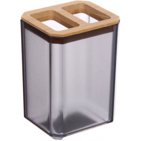 Подставка для зубных щеток с разделителем Квадро пластик/бамбук цвет серый