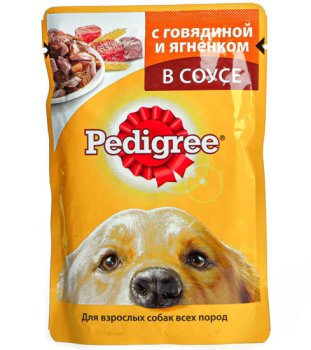 Корм консервированный для собак Pedigree говядина и ягненок в соусе 85г