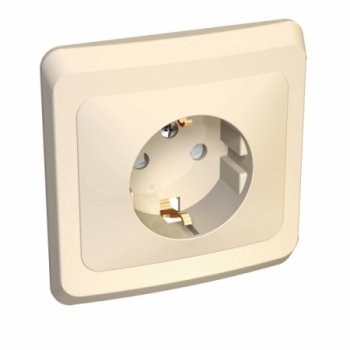 Розетка силовая одноместная встраиваемая Schneider Electric Этюд с заземлением, цвет кремовый, арт. PC16-004K