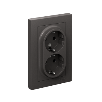 Розетка силовая двойная встраиваемая Schneider Electric AtlasDesign с заземлением, цвет базальт, арт. ATN001426