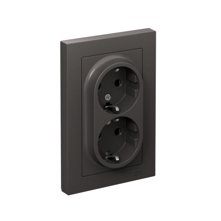 Розетка силовая двойная встраиваемая Schneider Electric AtlasDesign с заземлением, цвет базальт, арт. ATN001426