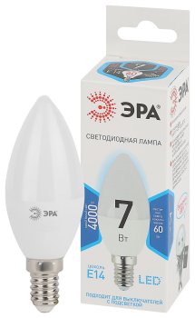 Лампа светодиодная ЭРА Е14 7Вт 4000К нейтральный белый свеча (С)