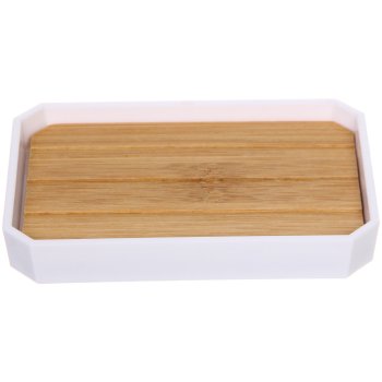 Мыльница Квадро пластик/бамбук цвет белый настольная