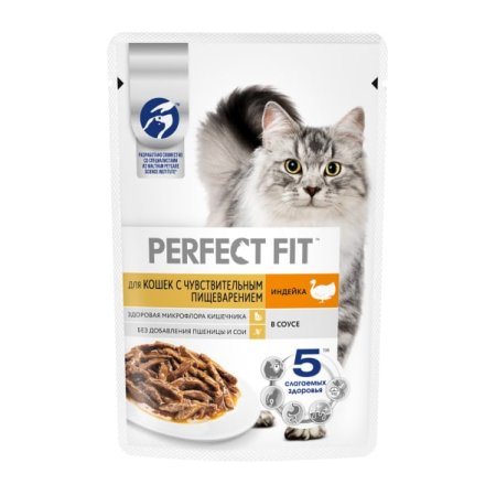Корм консервированный для кошек с чувствительным пищеварением Perfect Fit индейка паштет 75г