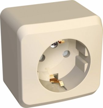 Розетка силовая одноместная накладная Schneider Electric Этюд с заземлением, цвет кремовый, арт. PA16-004K
