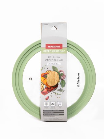 Крышка GREEN HARMONY стекло/пластик 24/26/28 см силиконовый ободок