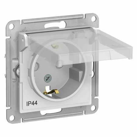 Розетка силовая одноместная встраиваемая Schneider Electric AtlasDesign Aqua IP44 с заземлением, цвет белый, арт. ATN440146