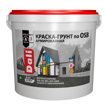 Краска Dali акриловая по OSB белая 6 кг матовая