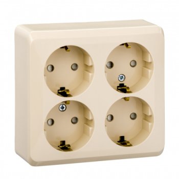 Розетка силовая четырехместная накладная Schneider Electric Этюд с заземлением, цвет кремовый, арт. PA16-208K