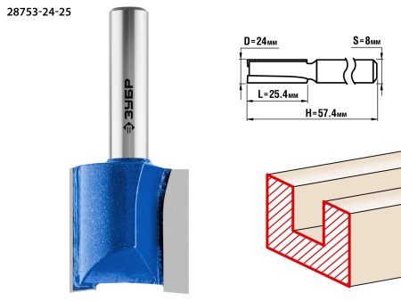 Фреза Зубр пазовая прямая 24 мм 1 шт Фреза Зубр пазовая прямая 24 мм 1 шт