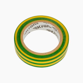 Изолента ПВХ Kranz 15мм*10м жёлто-зелёная, до 6000В