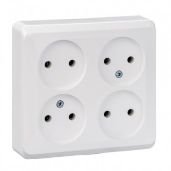 Розетка силовая четырехместная накладная Schneider Electric Этюд без заземления, цвет белый, арт. PA16-205B