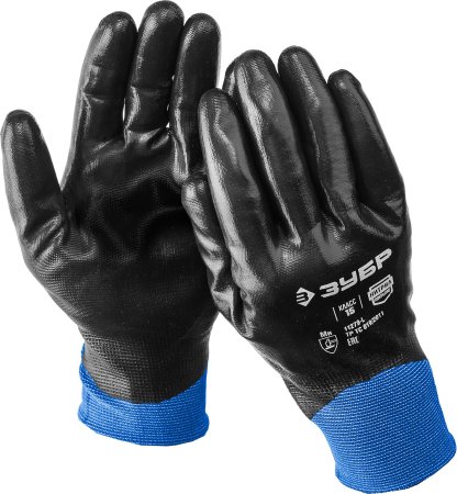 Перчатки полиэфир с полным нитриловым обливом 15 класс 2 нити XL черный-синий