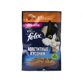 Корм консервированный для кошек Felix Аппетитные кусочки курица и томаты в желе 75г Корм консервированный для кошек Felix Аппетитные кусочки курица и томаты в желе 75г