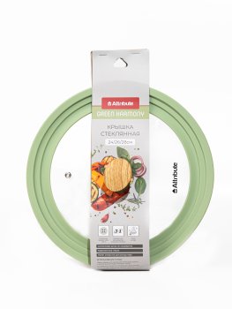 Крышка GREEN HARMONY стекло/пластик 24/26/28 см силиконовый ободок