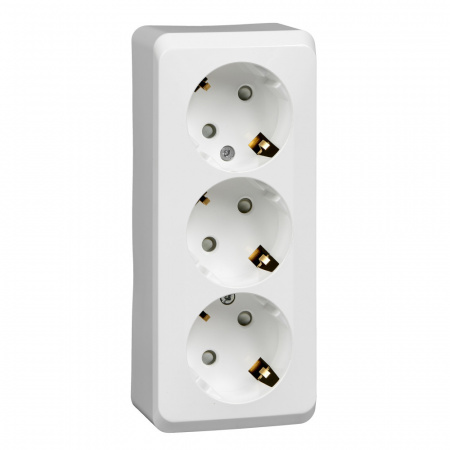 Розетка силовая тройная накладная Schneider Electric Этюд с заземлением, цвет белый, арт. PA16-012B
