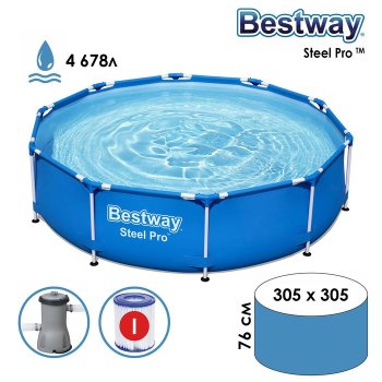 Бассейн каркасный Bestway Steel Pro с фильтр-насосом 305х305х76см 4678л