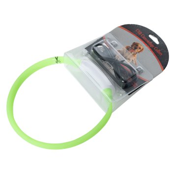 Ошейник светящийся силикон зеленый 35х1,5см