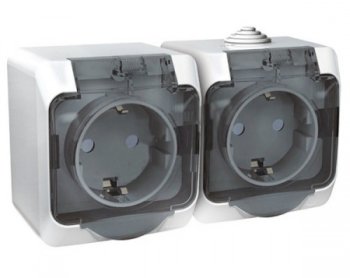 Розетка силовая двойная накладная Schneider Electric Этюд IP44 с заземлением, цвет белый, арт. PA16-244B