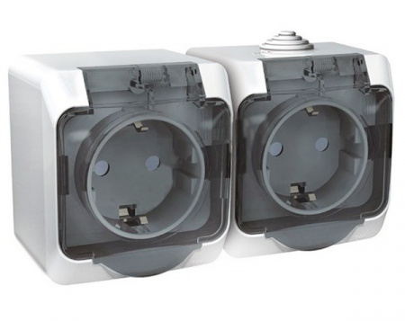 Розетка силовая двойная накладная Schneider Electric Этюд IP44 с заземлением, цвет белый, арт. PA16-244B