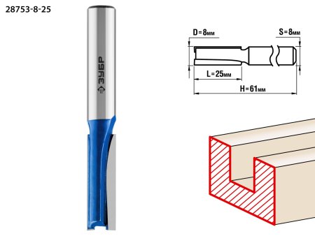 Фреза Зубр пазовая прямая 8 мм 1 шт Фреза Зубр пазовая прямая 8 мм 1 шт