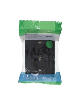 Розетка силовая двойная встраиваемая Schneider Electric AtlasDesign с заземлением, цвет карбон, арт. ATN001024