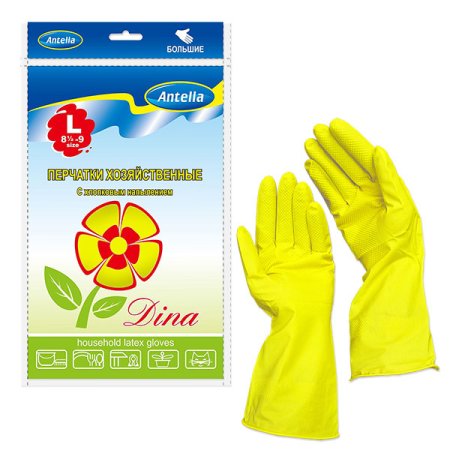 Перчатки латексные с хлопковым напылением Antella Дина р.L, 1 пара