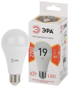 Лампа светодиодная ЭРА E27 19Вт 2700К теплый белый груша (А)