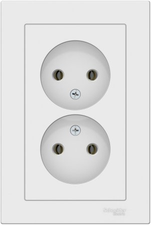 Розетка силовая двойная встраиваемая Schneider Electric AtlasDesign без заземления, цвет белый, арт. ATN000120