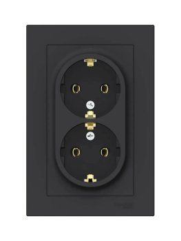 Розетка силовая двойная встраиваемая Schneider Electric AtlasDesign с заземлением, цвет карбон, арт. ATN001024