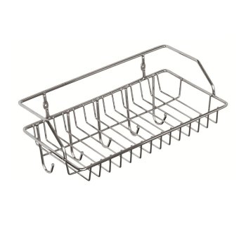 Полка для ванной 1 ярусная прямоугольная 5 крючков цвет хром