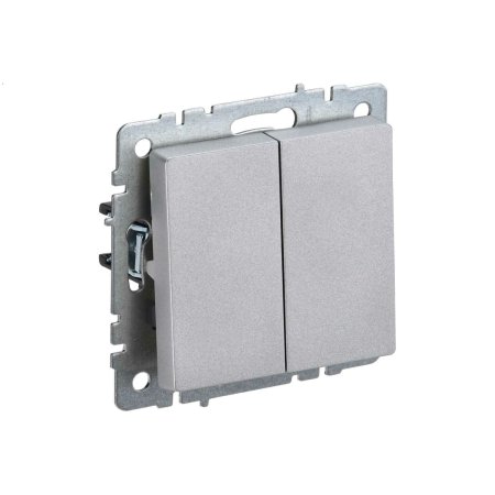 Выключатель встраиваемый IEK Brite 2 кл. алюминий, без подсветки, арт. BR-V20-0-10-K47